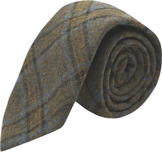 King & Priory Olive Green & Brown Check Tie, Tweed, Tartan, Plaid