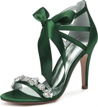 Generic Wedding Shoes Womens Heels Strappy Ankle Strap High Heels Open Toe Bridal Stiletto Sandals 10.5Cm,Dark Green,8 UK