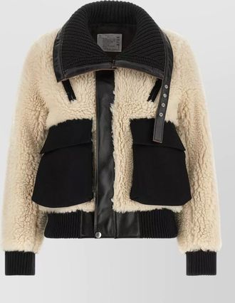 sacai shearling effect wool cropped jacket