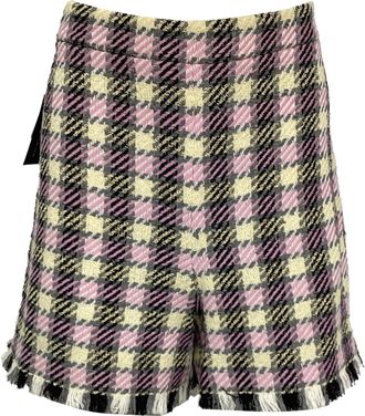 Oscar De La Renta Frayed Gingham Tweed Shorts in Pink Wool