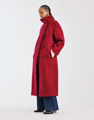 Asos Cappotto oversize in misto lana spazzolato premium rosso con collo a imbuto