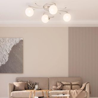 Berkfield Home Ceiling Lamp with Round Glass Shades for 4 G9 LED Lights in White