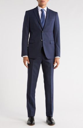 John Varvatos Plaid Wool Blend Suit in Navy at Nordstrom Rack, Size 42 Regular