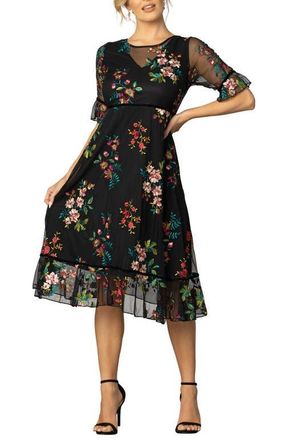 Kiyonna Wildflower Embroidered Cocktail Dress in Onyx at Nordstrom, Size Medium