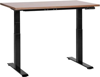 Beliani Beliani - Escritorio De Altura Regulable El&eacute;ctrico Oficina Moderna Patas Cuadradas 120 X 72 Cm Tablero Madera Oscura Soporte De Acero Negro Destines