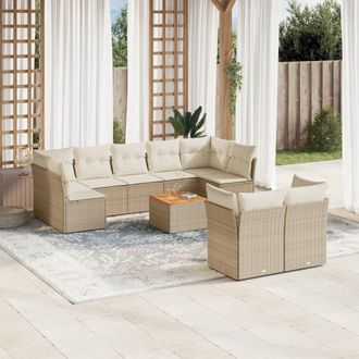 vidaXL Juego De Sof&aacute;s Jard&iacute;n Con Cojines Beige 10 Pzas Rat&aacute;n Sint&eacute;tico Vidaxl