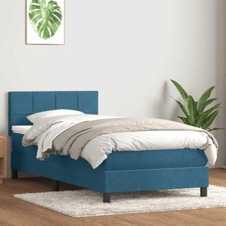 vidaXL Cama Box Spring Con Colch&oacute;n Terciopelo Azul Oscuro 80x210 Cm Vidaxl