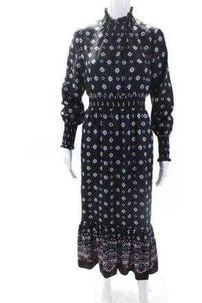 Erdem Erdem Womens High Neck Long Sleeves Tiered Maxi Dress Black Paisley