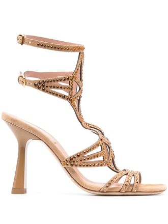Alberta Ferretti 105mm metallic square-toe sandals - women - Calf Leather/Goat Skin/Calf Leather - 38 - Brown