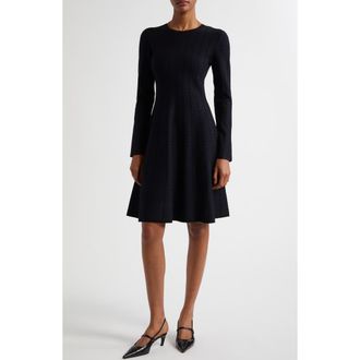 Emporio Armani Geo Jacquard Stripe Long Sleeve Fit & Flare Jersey Dress in Solid Black at Nordstrom, Size 4 Us