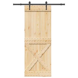 Berkfield Home Sliding Door with Hardware Set 85x210 cm Solid Wood Pine in Brown