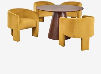 Sklum Set tavolo rotondo Aura impiallacciato in noce (Ø120 cm) e 4 sedie da pranzo Xastru in velluto SKLUM