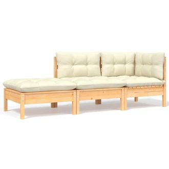 vidaXL Muebles De Jard&iacute;n 3 Piezas Madera Maciza Pino Con Cojines Crema Vidaxl