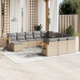 vidaXL Set De Sof&aacute;s De Jard&iacute;n 11pzas Con Cojines Rat&aacute;n Sint&eacute;tico Beige Vidaxl