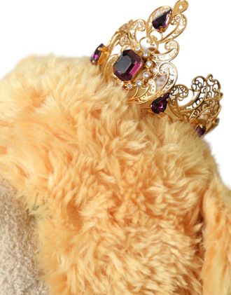 Dolce & Gabbana Womens Brown Teddy Bear Gold Crystal Crown Hair Band Diadem Polyester Brass Accessory