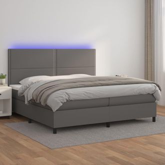 vidaXL Vidaxl - Cama Box Spring Colch&oacute;n Y Led Cuero Sint&eacute;tico Gris 200x200 Cm