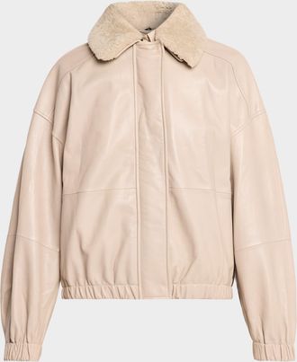 Brunello Cucinelli Nappa Leather Jacket w/ Shearling Collar