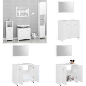 vidaXL Set Mobili da Bagno Bianco in Legno Multistrato - Specchio da bagno - Mobili da bagno