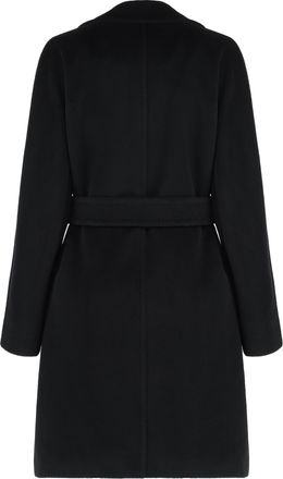 Max Mara Womens Beaver Wool Midi Robe Coat Black Virgin