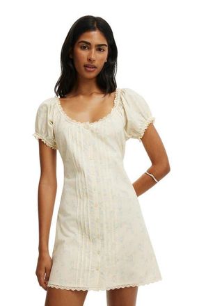 Cotton On Womens Emma Babydoll Mini Dress in Jenna Ditsy Vanilla Glow at Nordstrom, Size 10