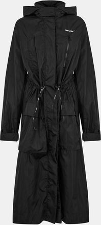 Off-white Womens Off White Solid Patterned Hooded Drawstring Rain Coat with Zipped Pocket in Black/White - Size 8 UK