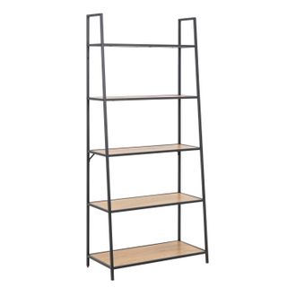 Furniture To Go Seaford Black Metal Ladder Bookcase with 5 Oak Shelves