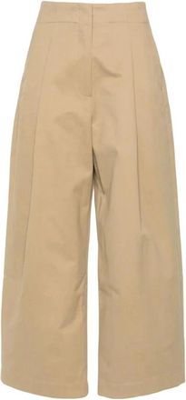 STUDIO NICHOLSON Geplooide Wijde Pijpen Cropped Broek - Dames - Wijde Broeken - Beige - M - Katoen - Broeken