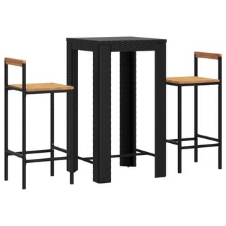 vidaXL Mesa Bar Y Taburetes Jard&iacute;n 3 Pzas Madera Acacia Rat&aacute;n Pe Negro Vidaxl