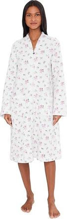 Eileen West Jacquard Quilt Long Sleeve Zip Robe Womens Jumpsuit & Rompers One Piece White Ground Petite Roses : SM