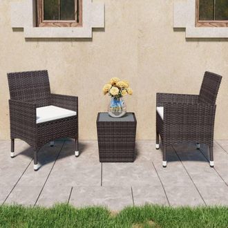 vidaXL Mesa Y Sillas De Jard&iacute;n 3 Pzas Rat&aacute;n Pe Vidrio Templado Marr&oacute;n Vidaxl