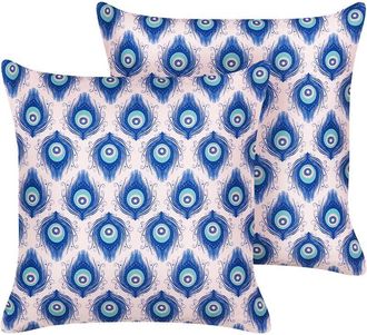 Beliani Beliani - Conjunto De 2 Cojines De Jard&iacute;n Almohada De Exterior 45 X 45 Cm Poli&eacute;ster Motivo Pavo Real Azul Y Rosa Ceriana