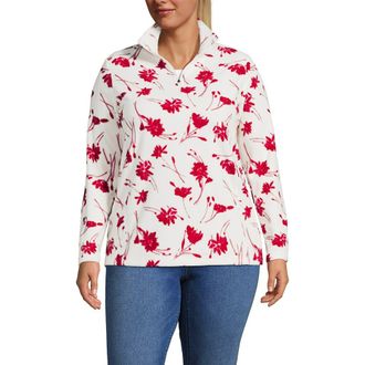Lands End Anyweather Fleece Quarter Zip Pullover in Ivory/red Tossed Floral at Nordstrom, Size 1X