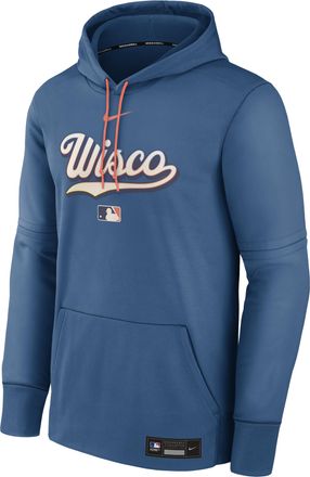 Nike Mens Milwaukee Brewers Authentic Collection City Connect Nike Therma MLB Pullover Hoodie in Blue | NAC30HU6MZB-YQN
