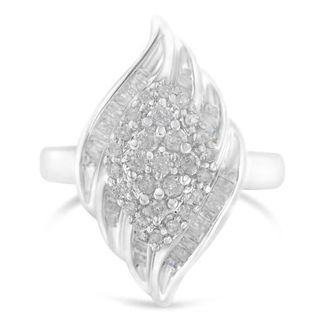 House of Brilliance Silver 3/4 Cttw Diamond Stair-Stepped Cluster Waterfall Cocktail Ring at Nordstrom, Size 6