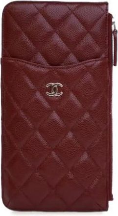 Chanel Pre-owned Wallets, female, Red, Size: ONE SIZE Pre-owned Quilted Caviar Leather Phone Case
