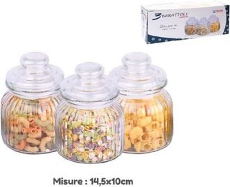 Trade Shop Trade Shop - Set 3 Tris Barattoli Con Coperchio Vetro 14.5x10cm Cucina Pasta Biscotti 710916