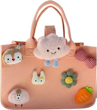 Generic Pink Felt Messenger Bags With Button Casual Large Capacity Handbag Females Shopping Bags Felt Tote Handle Bag