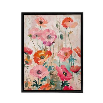 Artery8 Poppy Flowers Floral Framed Canvas Wall Art Print in Pink | Size: W24 x H32