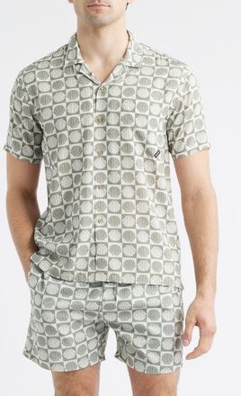 Boardies Seashell Print Camp Shirt in Olive/Cream at Nordstrom, Size Xx-Large