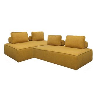 Sweeek Sof&aacute; modular en tejido borreguito, 4 plazas, mostaza