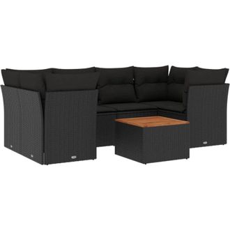 vidaXL Set De Comedor De Jard&iacute;n 7 Pzas Y Cojines Rat&aacute;n Sint&eacute;tico Negro Vidaxl