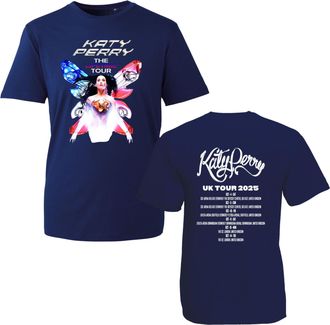 Generic Katy Pretty Concert Perry The Lifetime UK Tour 2025 Concert T-Shirt with Front Graphic Print and UK Tour Dates Back Print Music Fan Merchandise (Navy,