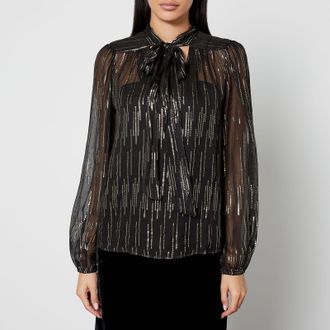 Rixo Moss Raindrop Jacquard Blouse in zwart voor dames