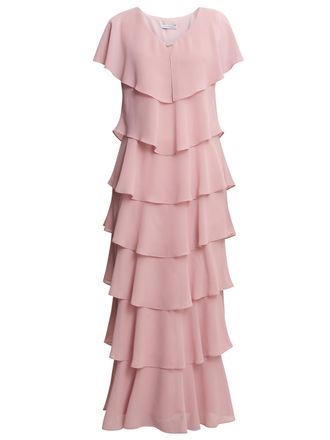 Gina Bacconi Womens Areka Tiered Maxi Dress - Rose - Size 14 UK
