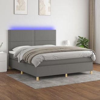 vidaXL Vidaxl - Cama Box Spring Colch&oacute;n Y Luces Led Tela Gris Oscuro 180x200 Cm