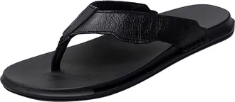 Generic 2026 Mens Slippers Men Flip Flops Fashionable Summer Pattern Flat Bottom Comfortable Non Slip Large Beach Sippers (Black, 7.5)