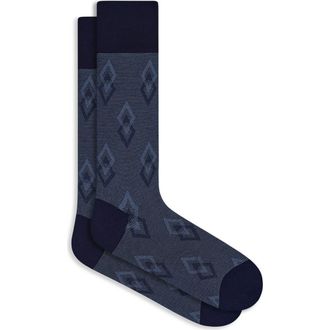 Bugatchi Double Diamond Mercerized Cotton Blend Dress Socks in Navy at Nordstrom