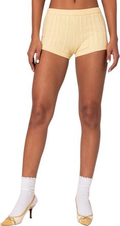 Edikted Raegan Cable Stitch Shorts in Yellow at Nordstrom, Size X-Large