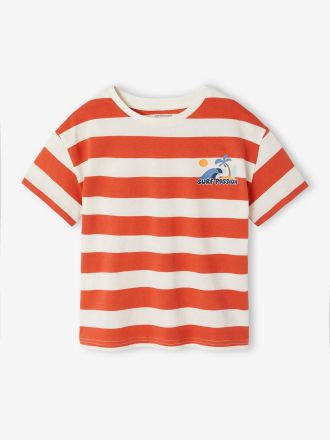 Vertbaudet T-Shirt breite Streifen Jungen mit Recycling-Baumwolle orange