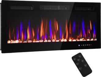 OEM Chimenea El&eacute;ctrica Pared Empotrable Ultrafina Con Llama 3d Brillo/velocidad Ajustable Y 12 Colores Guijarros 900/1800w